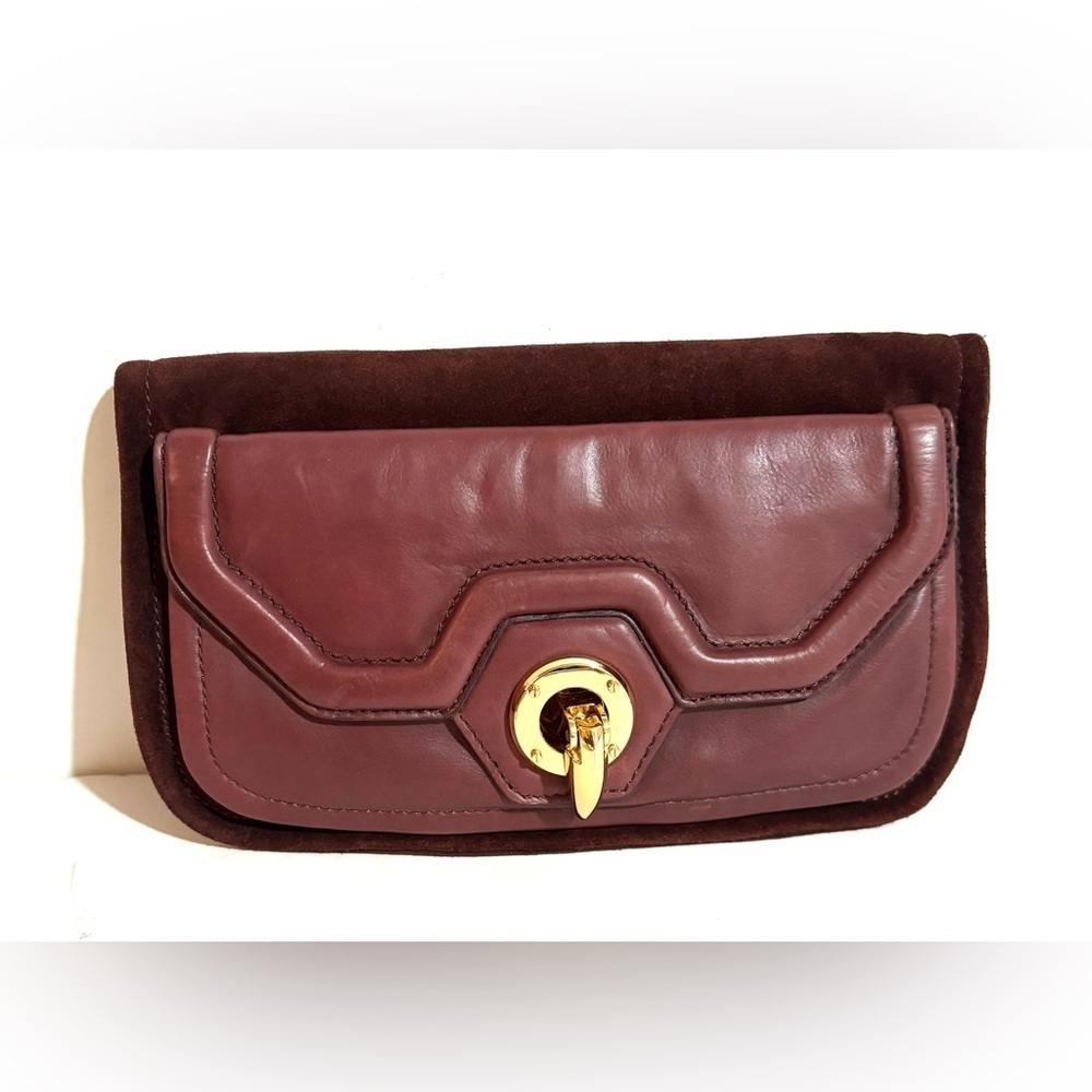 Handmade suede, leather, clutch mini bag Elegant Brown Leather Women's Bag